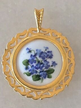Vtg Mid Cent. Hand Painted Hammersley Pendant, Victorian Violets, SIGNED
